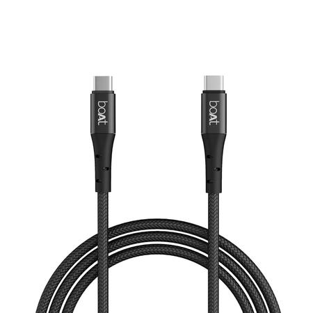 boAt C300 Type C Cable, 60W/3A PD Fast Charging, 480 mbps Data Sync, 150 cm (1.5 m) Length, Premium Nylon Braided Cable, 10000+ Bends Lifespan, Durable Aluminum Alloy Shell, Compatible with Phones, Laptop, Black boAt C300 Type C Cable, 60W/3A PD Fast Charging, 480 mbps Data Sync, 150 cm (1.5 m) Length, Premium Nylon Braided Cable, 10000+ Bends Lifespan, Durable Aluminum Alloy Shell, Compatible with Phones, Laptop, Black