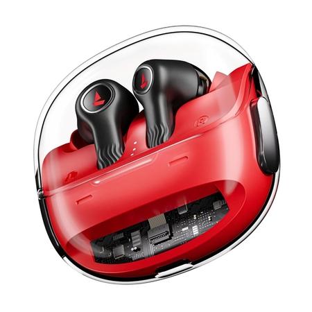 boAt Nirvana Crystl, Transparent Case, Spatial Audio, ANC ( Up to 32 dB), 100 Hrs Battery, 4 Mics ENx, Dual Pair, App Support, Bluetooth Earbuds, TWS Ear Buds Wireless Earphones with mic (Blazing Red)