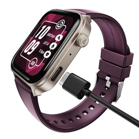 boAt Storm Call 4 India's first Smartwatch with Type-C Charging, 1.96 inch (4.97 cm) HD Display, Functional Crown, BT Calling, Sports Modes, Heart Rate, SpO2, Sleep & Stress Tracking, SOS, IP68 (Velvet Wine)