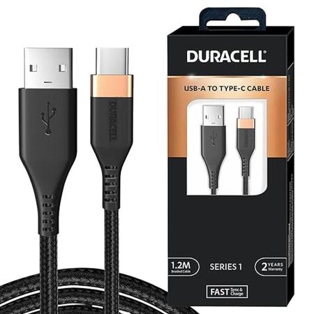 Duracell 3 A Fast Charging Type A to Type C Power Cable, Black Duracell 3 A Fast Charging Type A to Type C Power Cable, Black