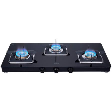 Elica 773 CT Vetro Slim Line SPF Cooktop with 3 Brass Burners, Black Elica 773 CT Vetro Slim Line SPF Cooktop with 3 Brass Burners, Black