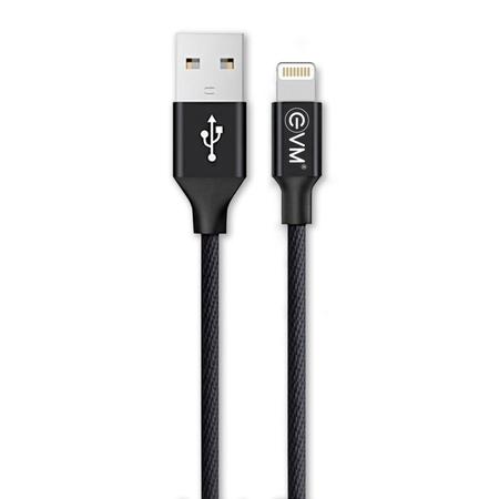 EVM CM09 Lightning Charge and Sync Cable, Premium Nylon Braided Cable, 2.4 Amp Fast Charging, Super Fast data transfer, 120 cm (1.2 m) Length, Compatible with iOS Devices, Black