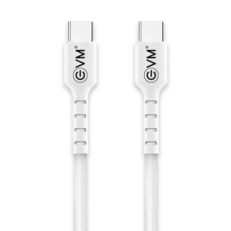 EVM Type-C to Type-C Charging Cable, 100 cm (1 m) Length, 4 Amp strongest pure copper core, 10000+ Bend Lifespan, Compatible with Phones, Laptop, Tablets, Super fast data transfer, White, EVM-CC-02