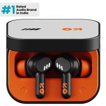 GOBOULT Tenet True Wireless Earbuds with 75 H Playtime, ZEN Quad Mic ENC, 13 mm Boom X Tech Drivers, 45 ms Ultra Low Latency mode, Turbo Orange