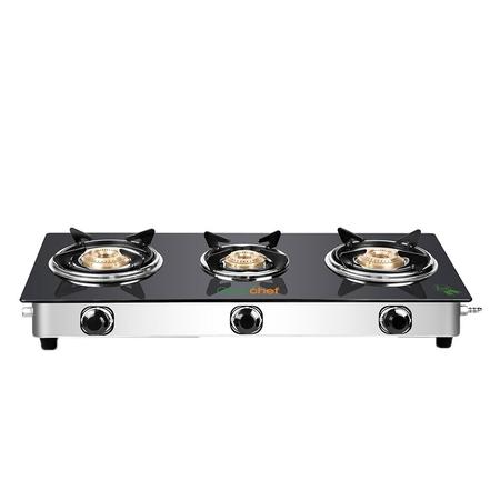 Greenchef Lexus 3 Burner Glasstop Cooktop, Manual Ignition, Black