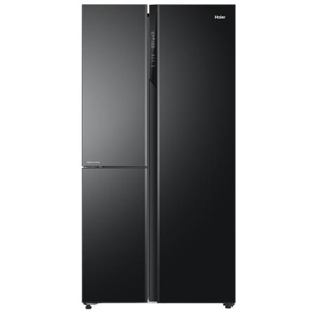 Haier 598 L 3 Star Side by Side Refrigerator with WIFI Enabled Smart Sense AI, Black Glass, HRT-683KGU1