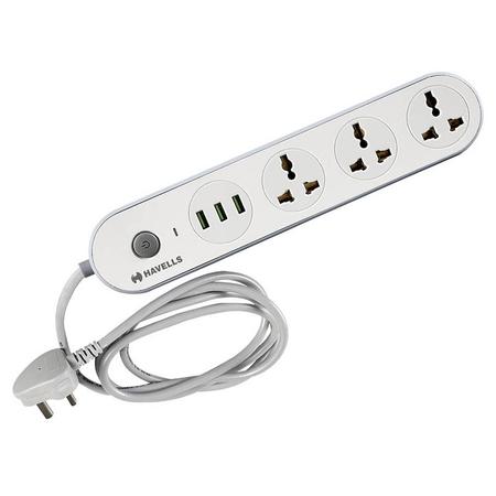 Havells USB Star 4+1 Built in Surge Protector with Spikeguard, White, AHNKXXG063 Havells USB Star 4+1 Built in Surge Protector with Spikeguard, White, AHNKXXG063