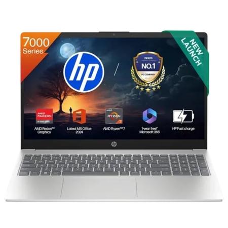 HP 15-fc0837AU Standard Laptop (AMD Ryzen 7 7730U/16 GB/512 GB SSD/AMD Radeon Graphics/Windows 11 Home/MS Office Home 2024/Full HD), 39.6 cm - 15.6 inch, Natural Silver HP 15-fc0837AU Standard Laptop (AMD Ryzen 7 7730U/16 GB/512 GB SSD/AMD Radeon Graphics/Windows 11 Home/MS Office Home 2024/Full HD), 39.6 cm - 15.6 inch, Natural Silver