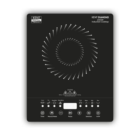 KENT Diamond Induction Cooktop 2000 W, 8 Preset Menu, Full Microcrystalline Glass, Feather Touch Buttons & Led Display, Milk Boiling & Keep Warm Function, Overheat Protection & Auto Turn-Off, Radiant, Black KENT Diamond Induction Cooktop 2000 W, 8 Preset Menu, Full Microcrystalline Glass, Feather Touch Buttons & Led Display, Milk Boiling & Keep Warm Function, Overheat Protection & Auto Turn-Off, Radiant, Black