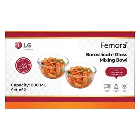 LG Femora 800 ml Bowl, Borosilicate Glass, Set of 2 LG Femora 800 ml Bowl, Borosilicate Glass, Set of 2