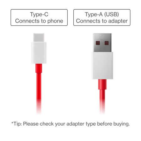 OnePlus SUPERVOOC C201A Type-A to Type-C Cable, Red and White OnePlus SUPERVOOC C201A Type-A to Type-C Cable, Red and White