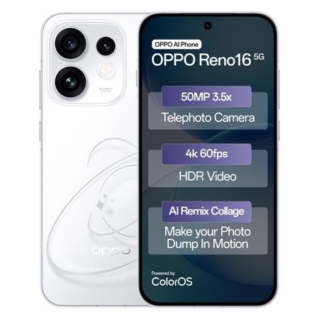 OPPO Reno16 256 GB, 8 GB RAM, Starry White, Mobile Phone