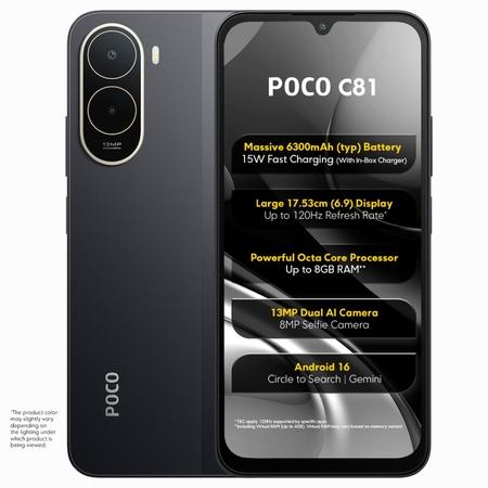 POCO C81 64 GB, 4 GB RAM, Elite Black, Mobile Phone