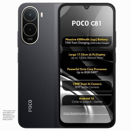 POCO C81 64 GB, 4 GB RAM, Elite Black, Mobile Phone