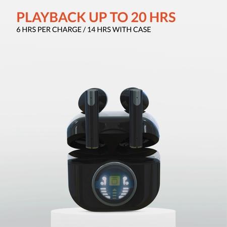 Reconnect Pro Buds Ultra TWS Earbuds, Upto 20 hrs of playtime, Swift Charging, LED Display, Quad mic with ENC technology, IPX5 Water Resistant, Bluetooth v5.3, Black Reconnect Pro Buds Ultra TWS Earbuds, Upto 20 hrs of playtime, Swift Charging, LED Display, Quad mic with ENC technology, IPX5 Water Resistant, Bluetooth v5.3, Black