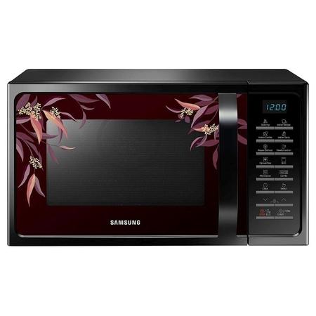 Samsung 28 Litre Convection Microwave Oven with Slim Fry, Indian Auto Cook menu (MC28H5025VR/TL, Black Delight Red Pattern) Samsung 28 Litre Convection Microwave Oven with Slim Fry, Indian Auto Cook menu (MC28H5025VR/TL, Black Delight Red Pattern)