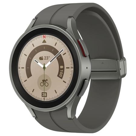 Samsung Galaxy Watch 5 Pro 45 mm Bluetooth Smart Watch with Sapphire Crystal Display with Sleep Tracking, Body Composition Analysis, Heart Rate and Fitness Tracking, One year warranty (Grey Titanium) SM-R920NZTAINU