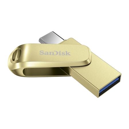 SanDisk Mobile Pen Drive Luxe 512 GB, USB Type A & USB C Connector, Up to 400 MB/sec, Gold