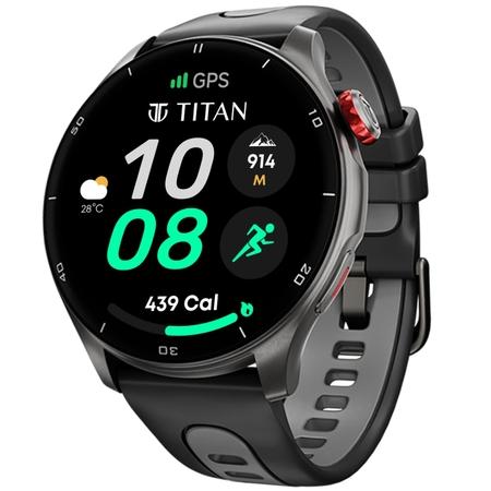 Titan Celestor Smartwatch with Advanced GPS, Altimeter, Barometer & Compass, 3.6 CM AMOLED Display with AOD, Piezoelectric Functional Crown, Single Sync BT Calling Black Eclipse (Black)