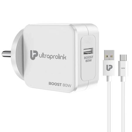 UltraProlink UM1136 Boost 80W Fast Charger for One Plus, Oppo, Realme, Xiaomi, Moto, White UltraProlink UM1136 Boost 80W Fast Charger for One Plus, Oppo, Realme, Xiaomi, Moto, White
