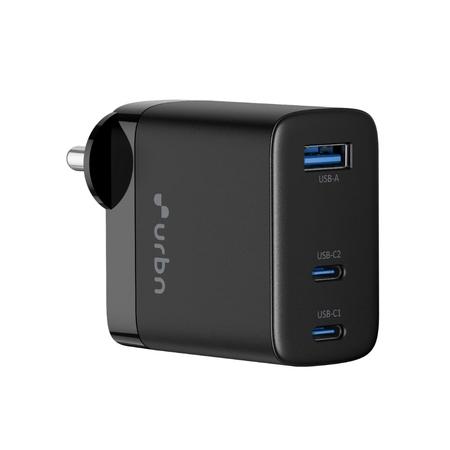 Urbn 67 W GaN 3 Port Wall Charger, Black Urbn 67 W GaN 3 Port Wall Charger, Black