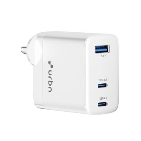 Urbn 67 watts GaN 3 Port Wall Charger, White Urbn 67 watts GaN 3 Port Wall Charger, White