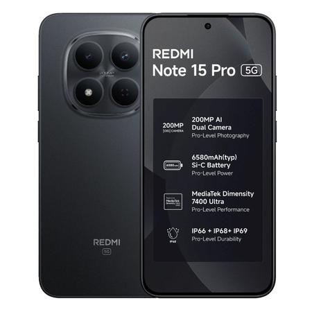 Redmi Note 15 Pro 5G 128 GB, 8 GB RAM, Carbon Black, Mobile Phone