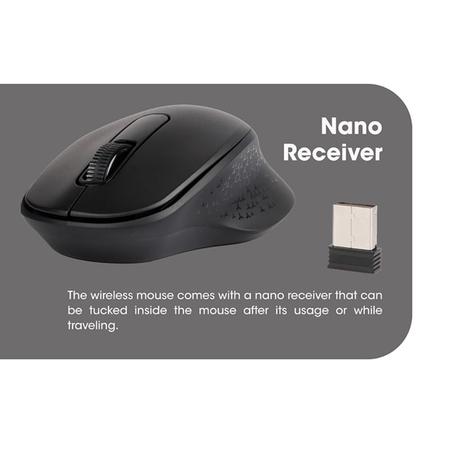 Zebronics Zeb-Ako Wireless mouse with Built-in nano receiver, 3 button Control (Black)