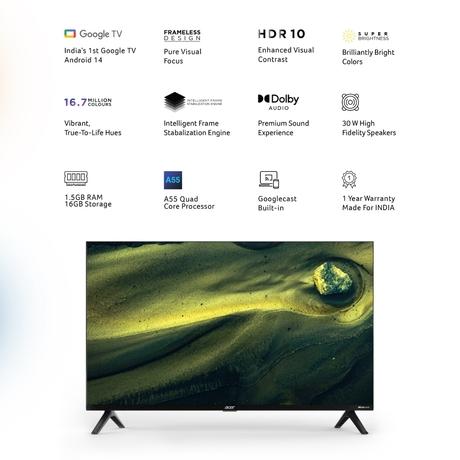 Acer 80.01 cm (32 inches) HD Smart LED Google TV with Andriod 14, Black, L Series, AR32HDLGU2841AT-1