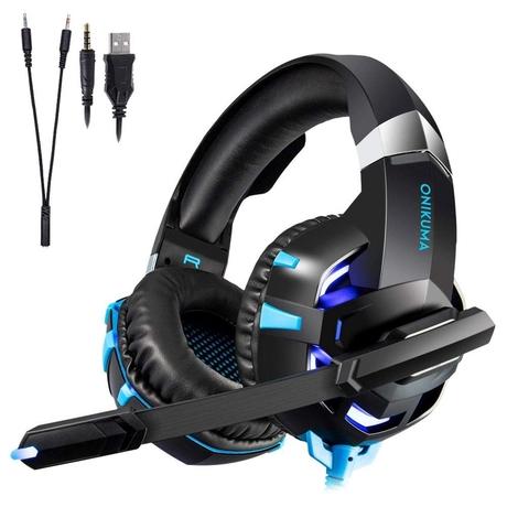 Onikuma K2 Pro Wired Gaming Headphone with Built-In Mic, Black and Blue