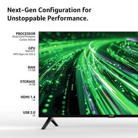 Acer 80.01 cm (32 inches) HD Smart LED Google TV with Andriod 14, Black, L Series, AR32HDLGU2841AT-3