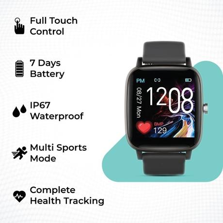 Hammer Pulse Oximeter Unisex Smart Watch with Heart Rate Monitor, Full  Touch Control, Days Battery (Black)