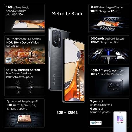 Buy Xiaomi 11T Pro 5G 128 GB, 8 GB, Meteorite Black, Mobile Phone