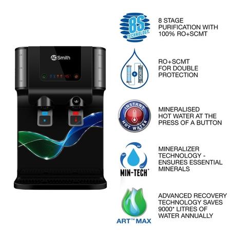 A.O. Smith ProPlanet P6, 9 Litres + 0.8 Litres (Steel Hot Tank), 60 Watt, RO + SCMT, Water Purifier, Advance Recovery Technology, 8 Purification Stages, Black-5