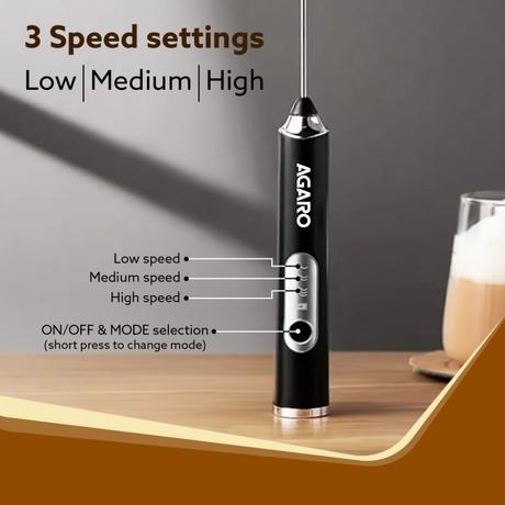 Agaro STS Royal Rechargeable Milk Frother, 3 Speed Electric Coffee Frother, Stainless Steel Whisk, Stand Design for Milk and Cream-5