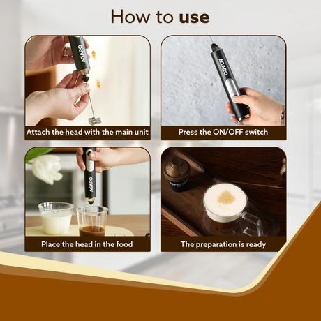 Agaro STS Royal Rechargeable Milk Frother, 3 Speed Electric Coffee Frother, Stainless Steel Whisk, Stand Design for Milk and Cream-6