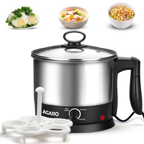 Agaro Esteem Multipurpose Electric Kettle 1.2 L 600 W, Stainless Steel, Egg Rack & Grill Rack, 3 Heating Modes, Boiling Water, Tea, Coffee, Oats, Noodles and Soup-0