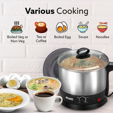 Agaro Esteem Multipurpose Electric Kettle 1.2 L 600 W, Stainless Steel, Egg Rack & Grill Rack, 3 Heating Modes, Boiling Water, Tea, Coffee, Oats, Noodles and Soup-5
