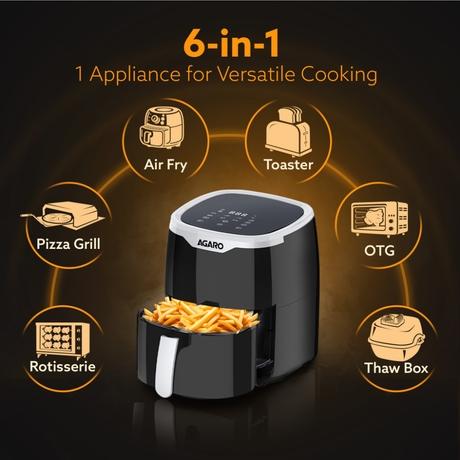 Agaro Galaxy Digital Air Fryer 4.5 L 1400 W, 7 Preset Programs, Touch Display, 360 degree Air Circulation, Bake Roast Toast Reheat-2