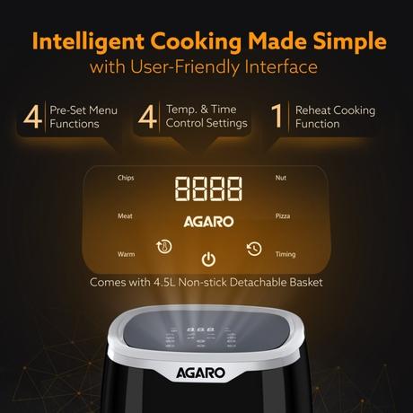 Agaro Galaxy Digital Air Fryer 4.5 L 1400 W, 7 Preset Programs, Touch Display, 360 degree Air Circulation, Bake Roast Toast Reheat-4