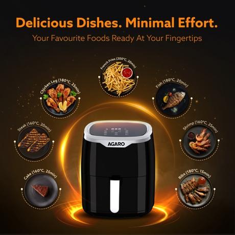 Agaro Galaxy Digital Air Fryer 4.5 L 1400 W, 7 Preset Programs, Touch Display, 360 degree Air Circulation, Bake Roast Toast Reheat-5