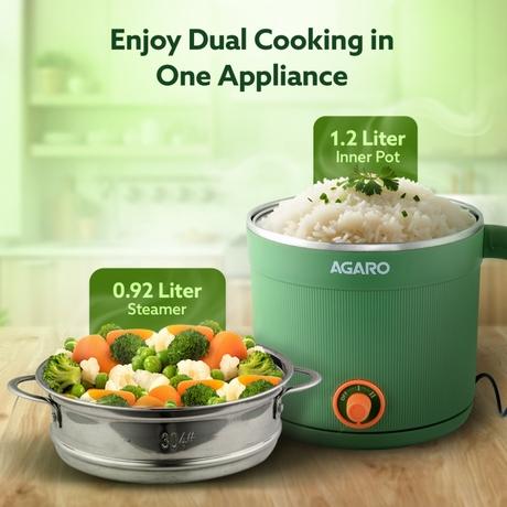 Agaro Regency Multipurpose Electric Kettle 1.2 L 600 W, Electric Steamer, Egg and Vegetable Boiler, Variable Temperature Control, Double Layer Body, Wide Mouth-2
