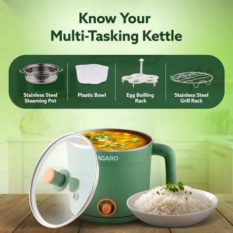 Agaro Regency Multipurpose Electric Kettle 1.2 L 600 W, Electric Steamer, Egg and Vegetable Boiler, Variable Temperature Control, Double Layer Body, Wide Mouth-5
