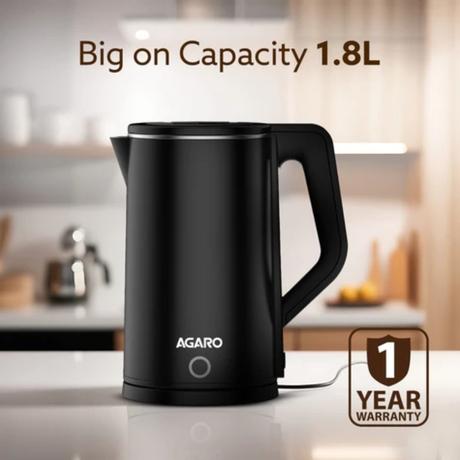 Agaro Elegant Electric Kettle 1.8 L 1500 W Stainless Steel, Large Capacity Fast Boil Water Heater, Double Layer Body, Auto Shut Off Tea and Coffee Kettle-6