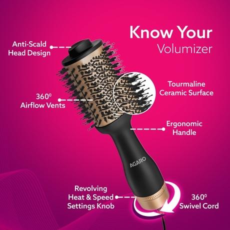 Agaro HV2179 Volumizer Hair Dryer, Rose Gold & Black-3