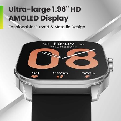 Amazfit Pop 3S Smartwatch, 4.97 cm (1.96 inch) Ultra-Large AMOLED Display, Bluetooth Calling, Upto 12 Days Battery, 24H SpO2, Heart Rate & Stress Monitor, AI Voice Assistant, Metallic Design (Metallic Silver)-1