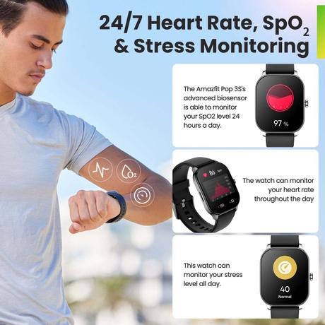 Amazfit Pop 3S Smartwatch, 4.97 cm (1.96 inch) Ultra-Large AMOLED Display, Bluetooth Calling, Upto 12 Days Battery, 24H SpO2, Heart Rate & Stress Monitor, AI Voice Assistant, Metallic Design (Metallic Silver)-4