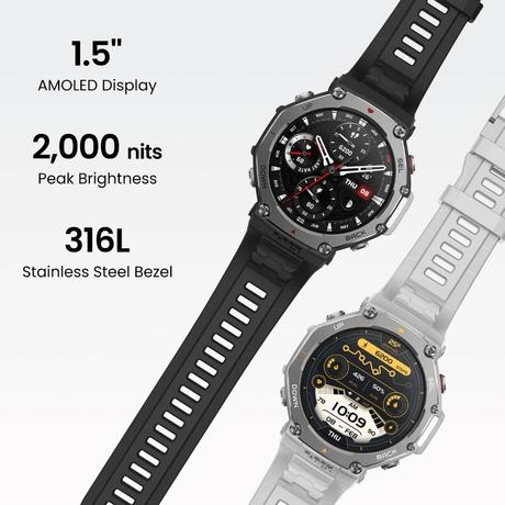 Amazfit T-Rex 3 Outdoor Rugged Military 48 mm Smart Watch Built in GPS, 2000 Nits Brightness, 27 Days Battery Life, Offline Maps, 10 ATM, AI Coach, for iOS & Android (Onyx)-7