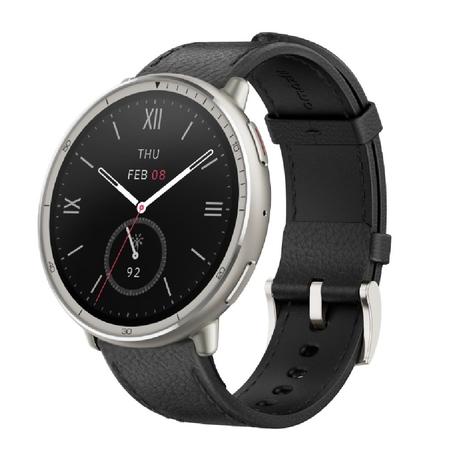 Amazfit Active 2 Premium 44 mm Smart Watch, 10 day Battery, Sapphire Glass Display, Free Silicon Strap, Built in GPS, 5 ATM, iOS & Android, 2000 Nits, 160+ Sports Mode, Black Leather-0