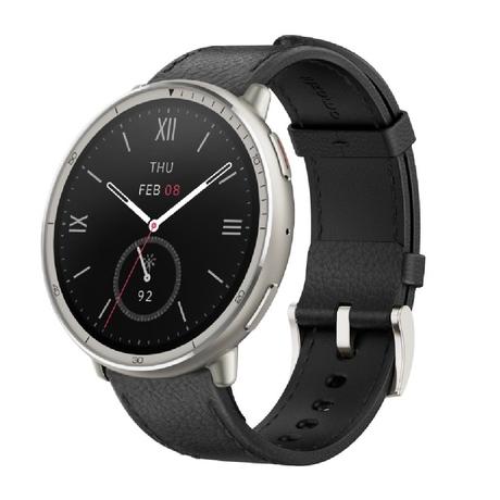 Amazfit Active 2 Premium 44 mm Smart Watch, 10 day Battery, Sapphire Glass Display, Free Silicon Strap, Built in GPS, 5 ATM, iOS & Android, 2000 Nits, 160+ Sports Mode, Black Leather-0
